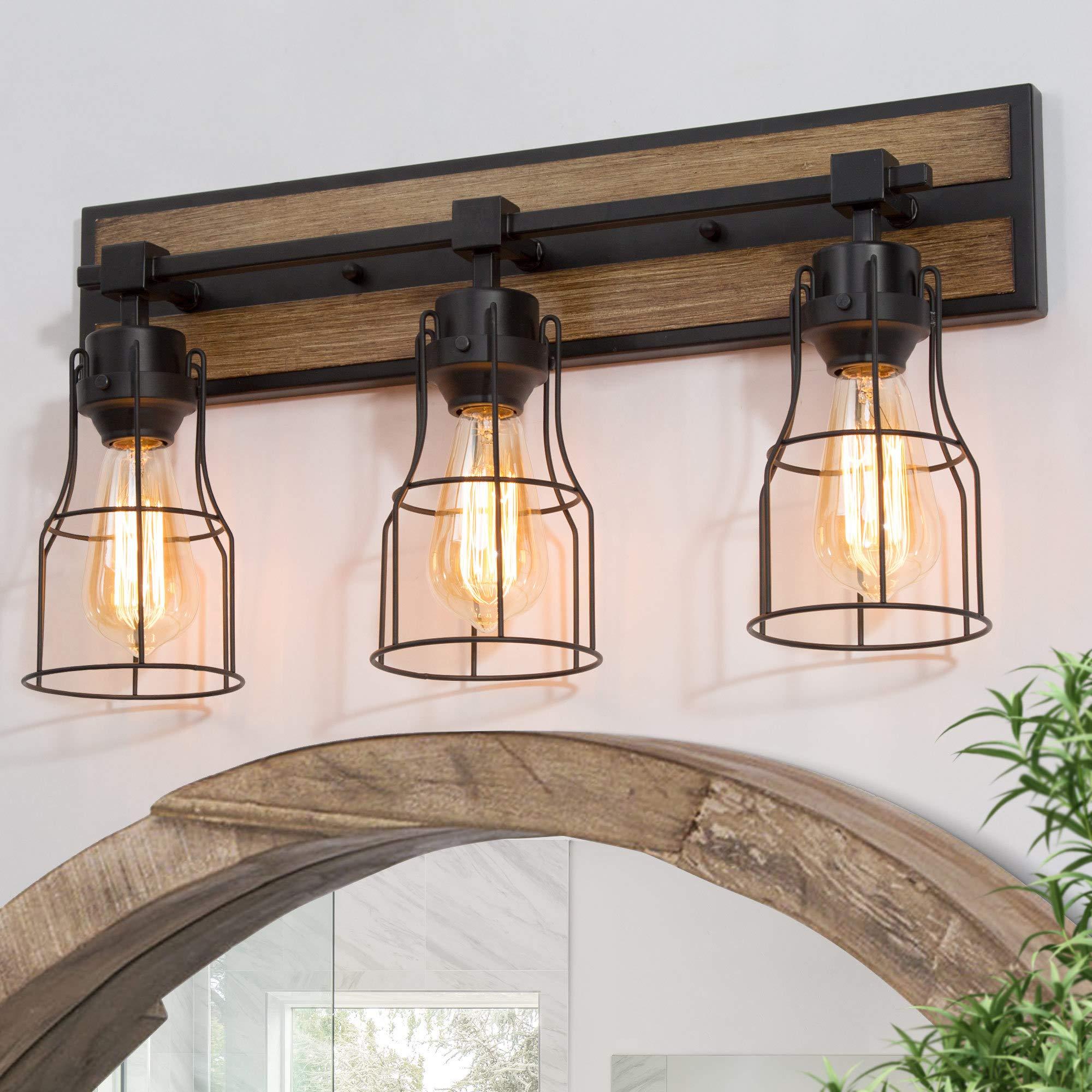 Rustic lighting fixtures illuminate your farmhouse bathroom with a ⁢warm glow