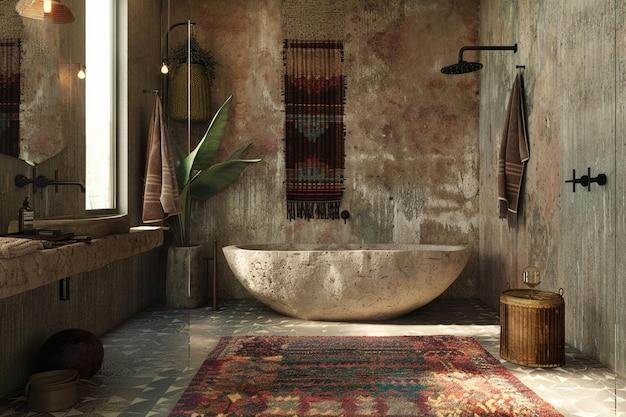 Layered textiles create depth⁢ and comfort ‍in a boho ⁣bathroom