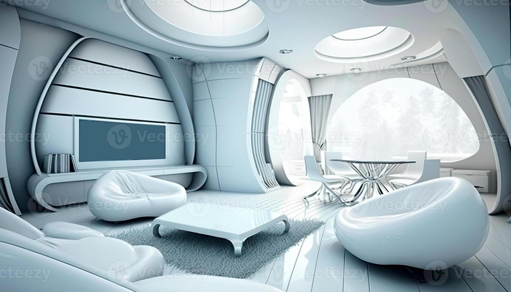 Futuristic Living Room: Incorporate advanced technology with sleek, modern designs