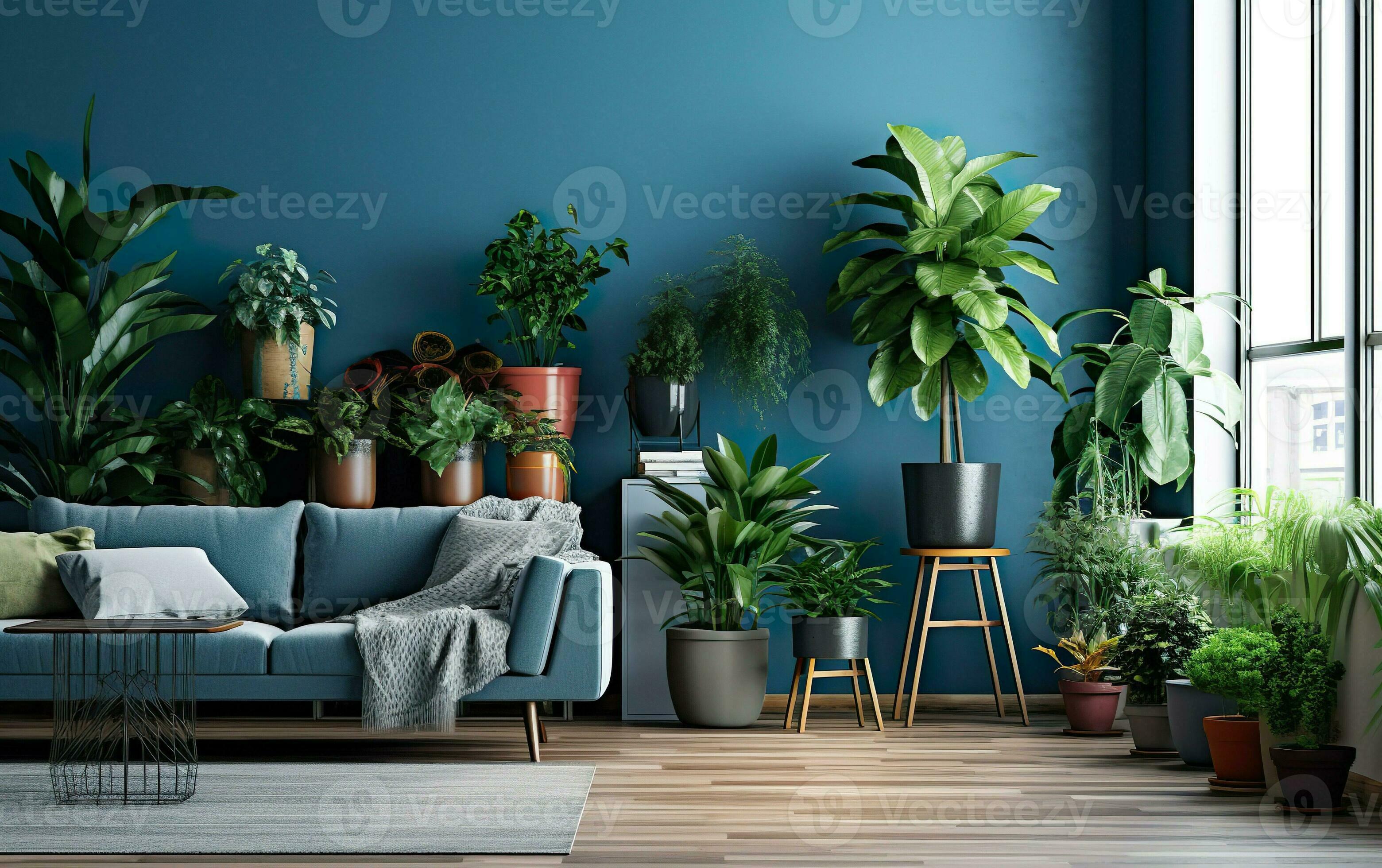 Lush indoor plants⁢ for a⁣ refreshing ‌blue living room vibe