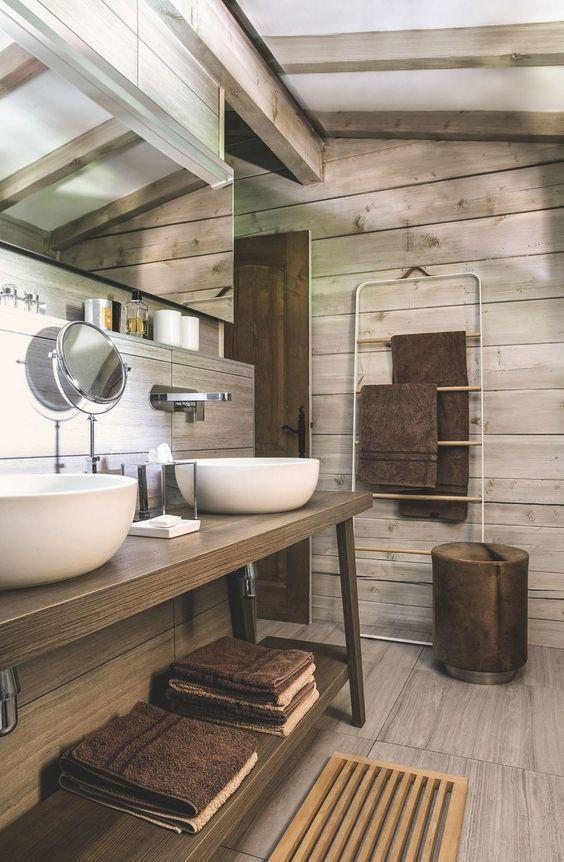 Choose earthy tones to enhance your Chalet⁣ Bathroom aesthetic