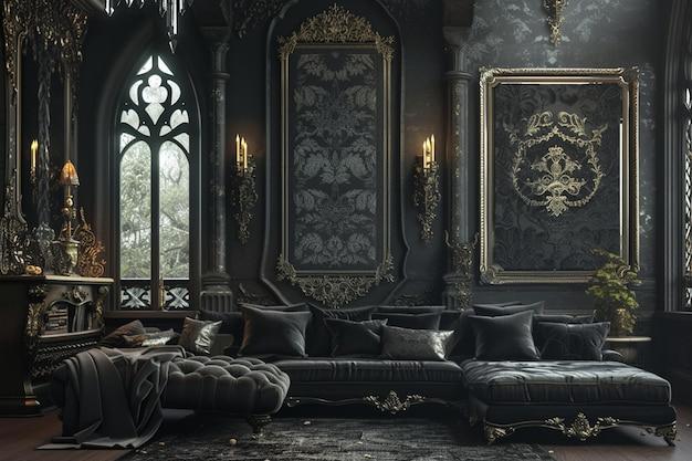 Gothic Living Room: Add drama with dark tones and ornate details