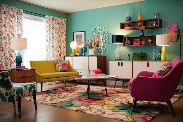 Retro Living Room: Infuse vintage charm with bold patterns ⁣and colors