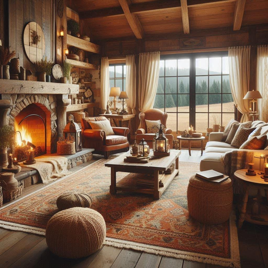 Rustic Living ⁣Room: Use wooden accents and warm tones for coziness