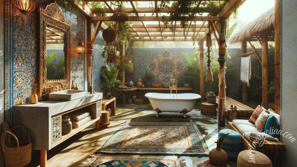 A ⁣freestanding tub creates a luxurious oasis in ‍a⁤ boho bathroom