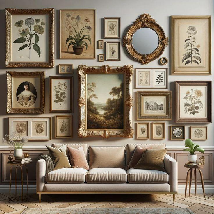 Create a gallery wall featuring family photos and vintage frames in your Vintage Living Room