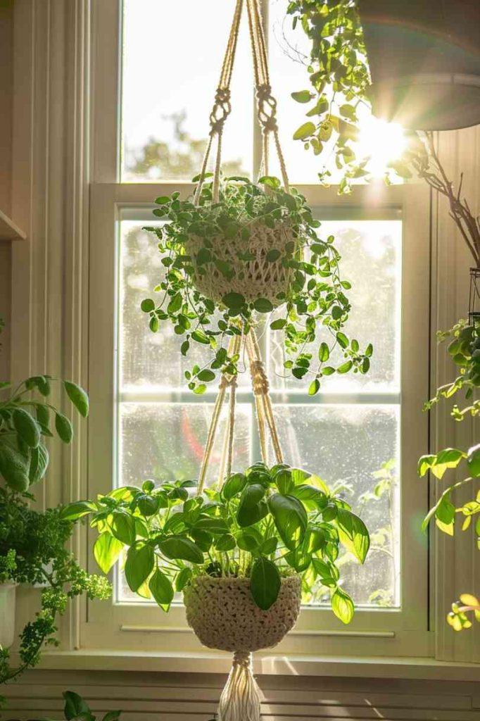 Showcase herb plants for a fresh touch in your boho bathroom