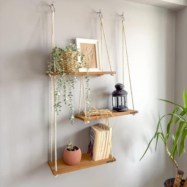 Rustic wooden shelving for displaying boho bathroom ‌essentials