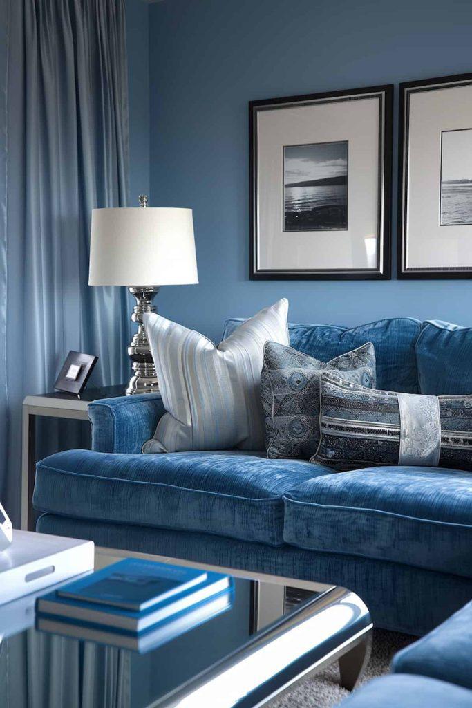 Add metallic accents to complement your blue living room⁢ decor