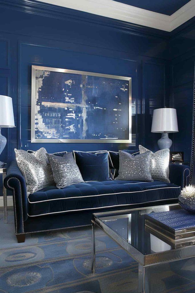 Add metallic ⁣accents for a contemporary ​flair in your blue⁤ living room