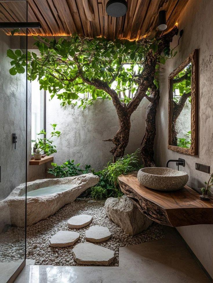 Incorporate reclaimed materials for an authentic boho bathroom look