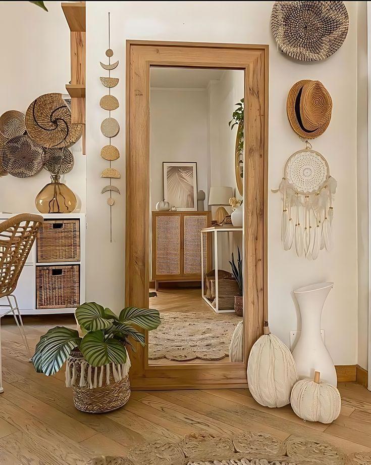 Use mirrors to reflect light and open up your Boho Living Room space