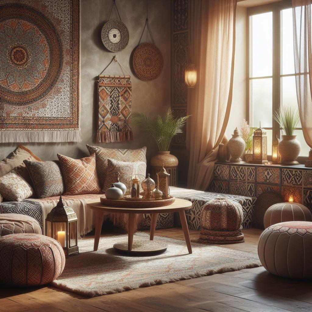 Moroccan⁢ Living Room: Infuse rich patterns and textures ‌for⁢ exotic flair