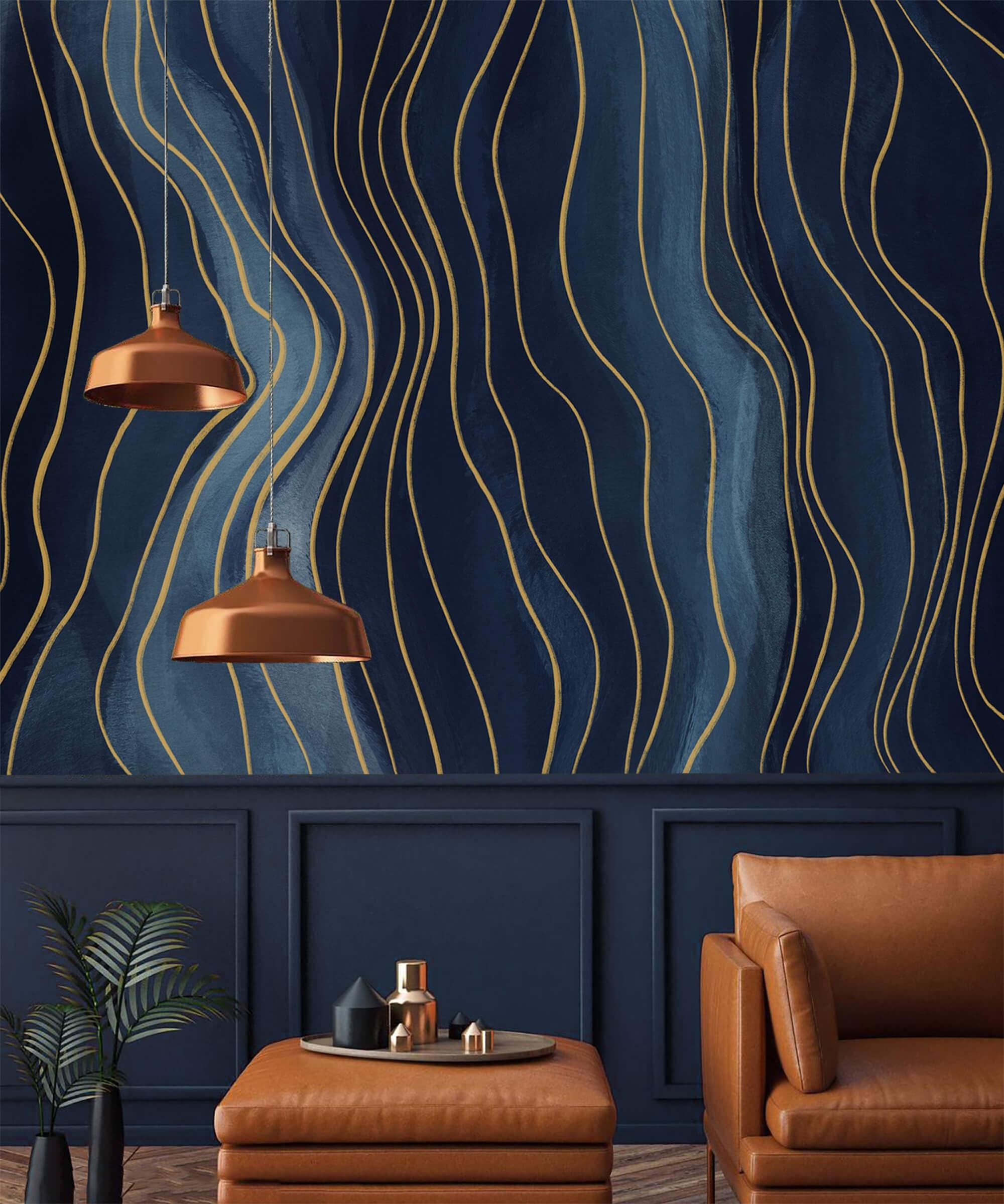 Choose blue patterned wallpaper to create a stunning feature wall