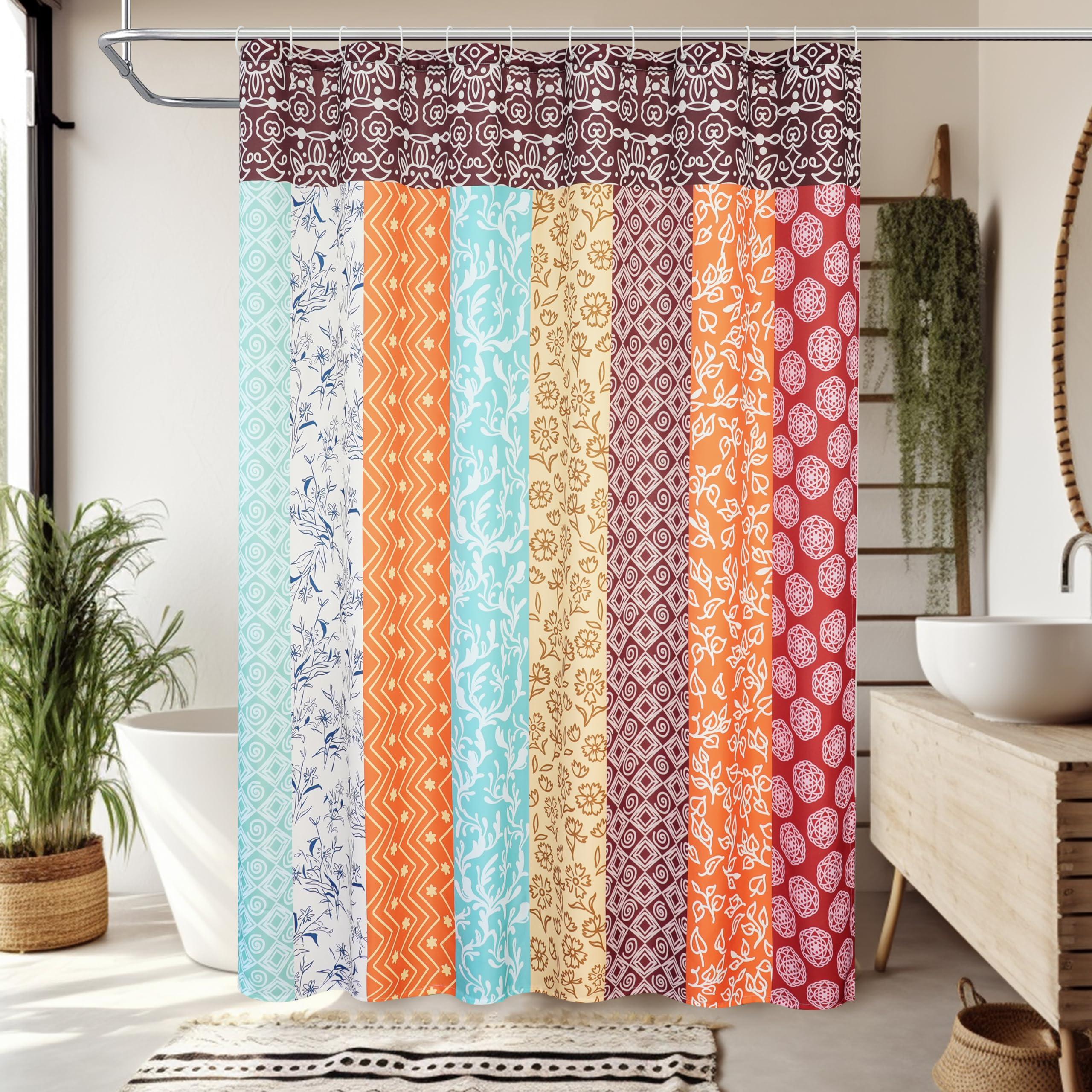 Colorful ⁢shower curtains create a captivating focal point in your boho⁤ bathroom