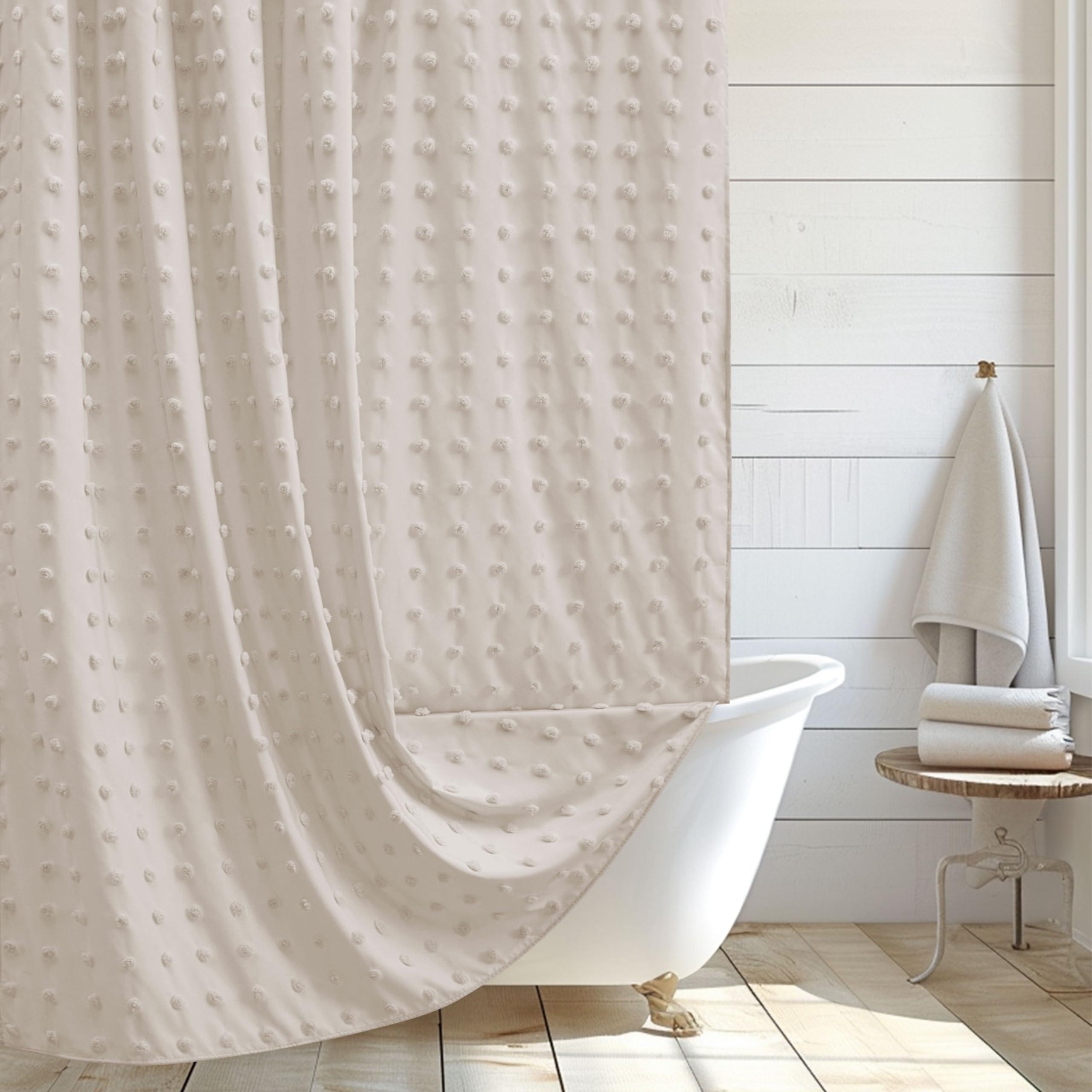 Add a woven shower curtain for texture in ‍your boho bathroom