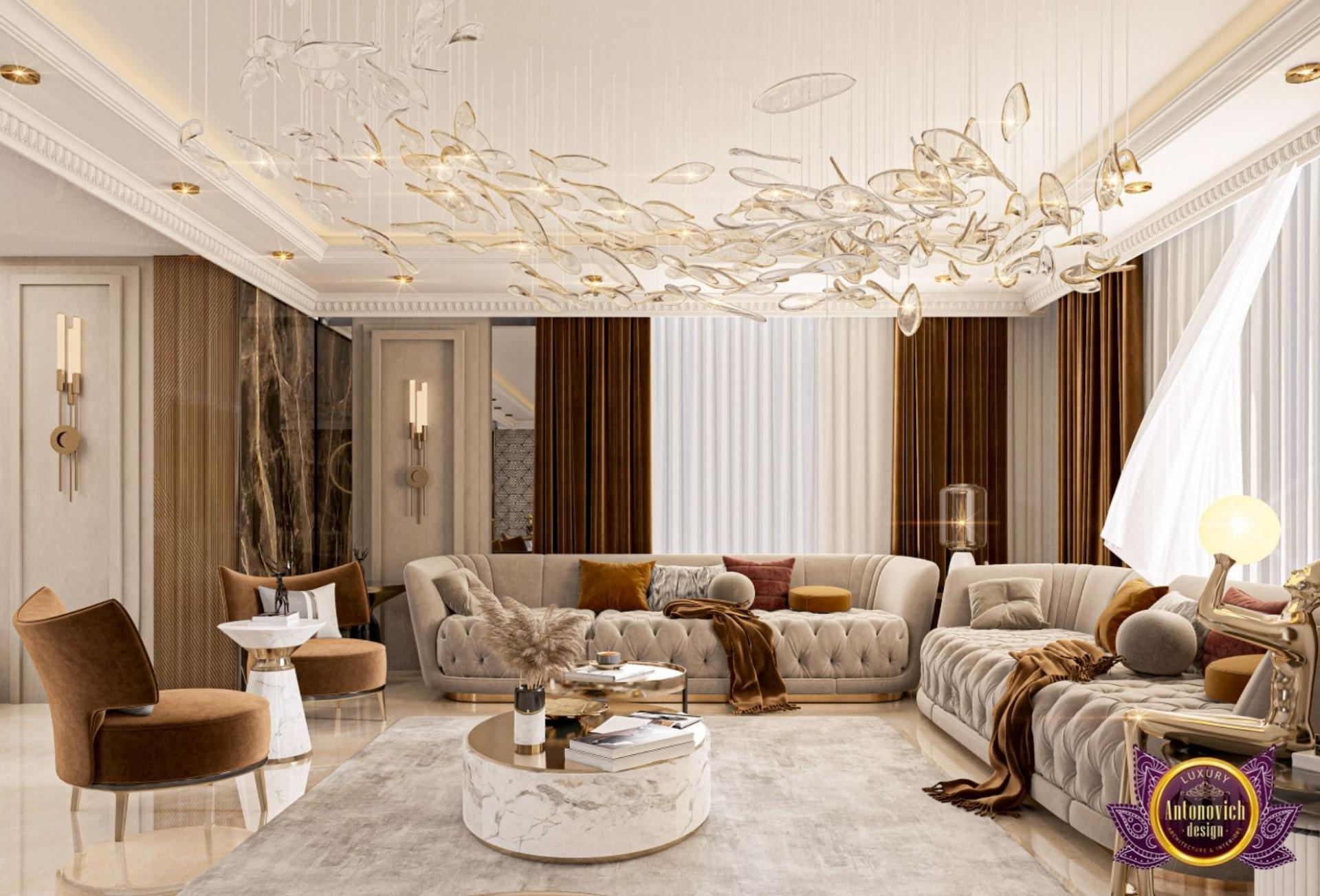 Sophisticated Living Room: Neutral tones and refined furnishings ⁢create an upscale ambiance