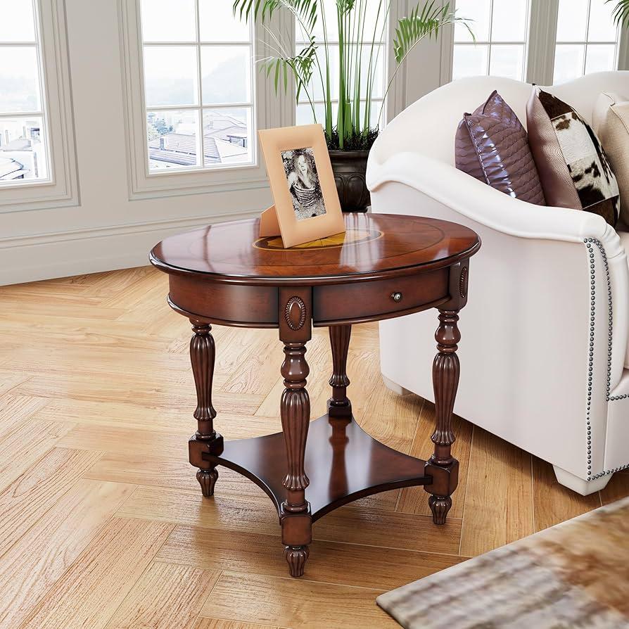 Antique side tables provide both functionality and charm to your vintage living room layout