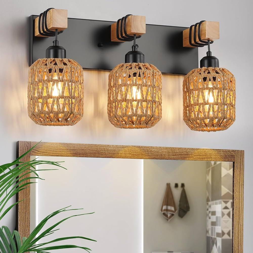 Unique lighting fixtures set the‍ mood in your boho bathroom