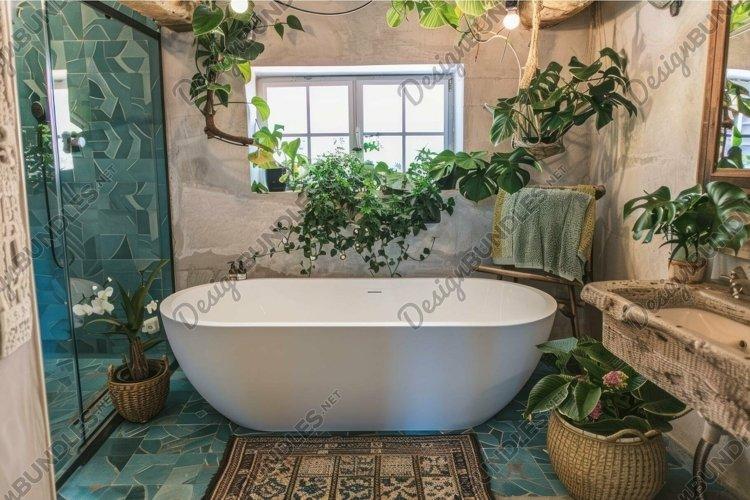 A freestanding tub ​as the centerpiece of your boho bathroom