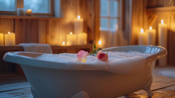 Soft‌ candles ​create⁣ a romantic glow in ⁤your chalet bathroom