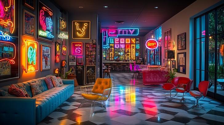 Neon Pop Living Room: Bright colors and bold accessories energize your space