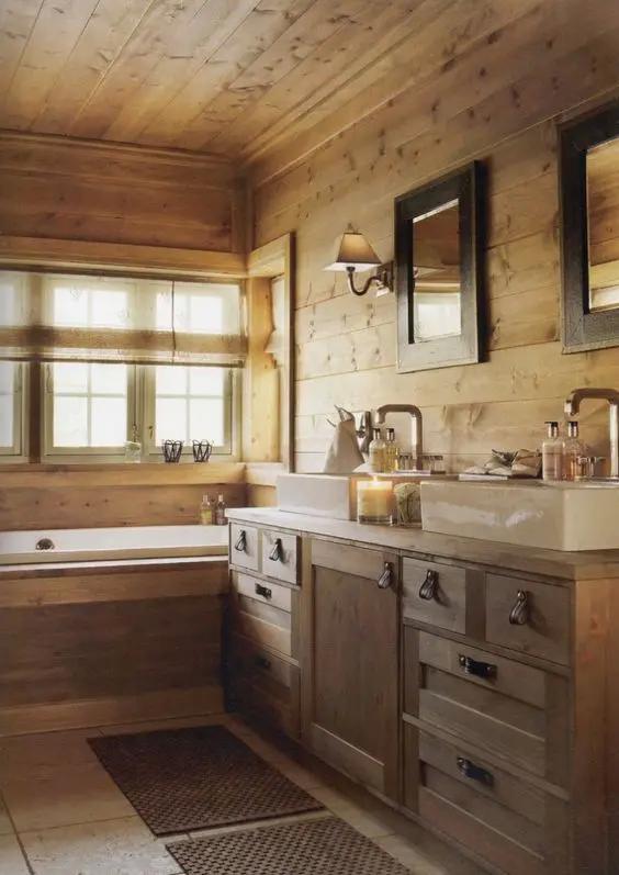 Add ⁣a wooden bench for extra seating‌ in your Chalet Bathroom