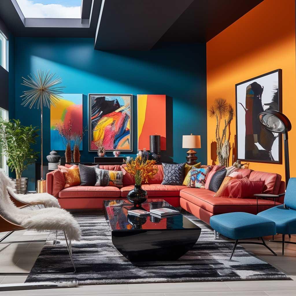 Embrace bold colors with a contemporary living room accent wall to elevate your ​space