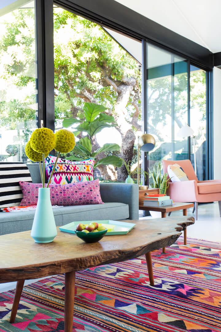 Bohemian Living Room: Layer textiles and colors for a laid-back feel