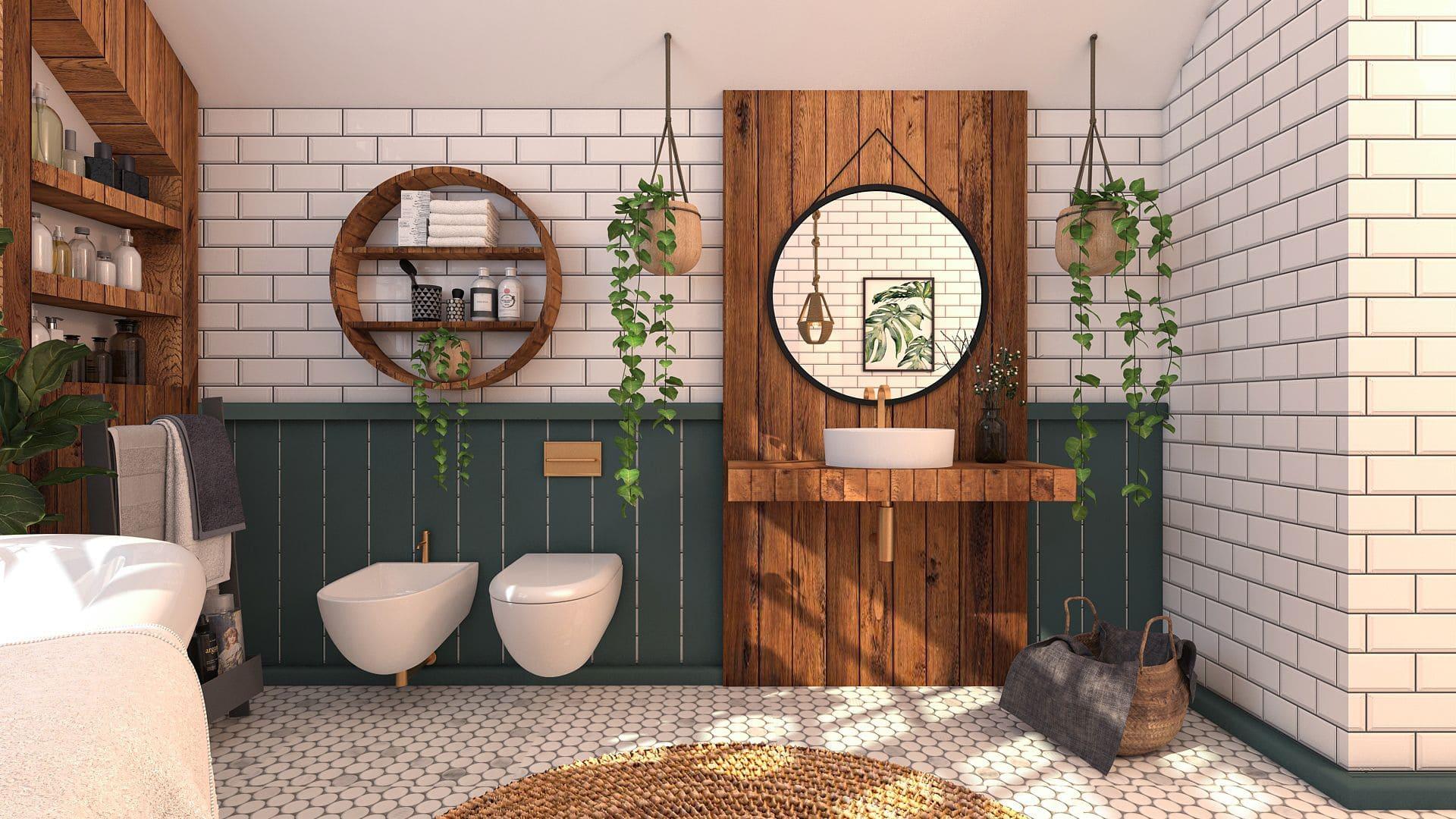 Reclaimed wood adds rustic charm to your boho bathroom