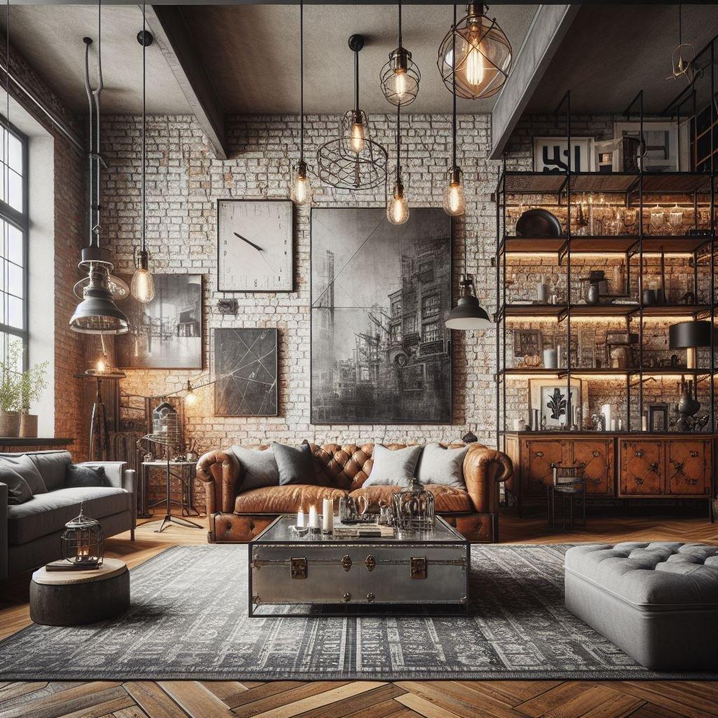 Industrial Living Room: Expose⁣ raw materials with chic urban furnishings