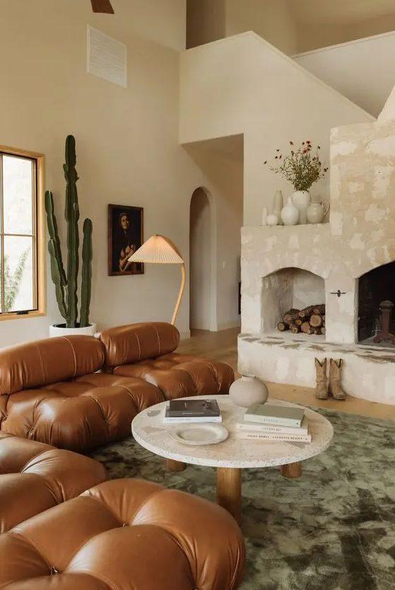 Incorporate stone accents to bring a sense of grounding to your Earthy​ Living ​Room