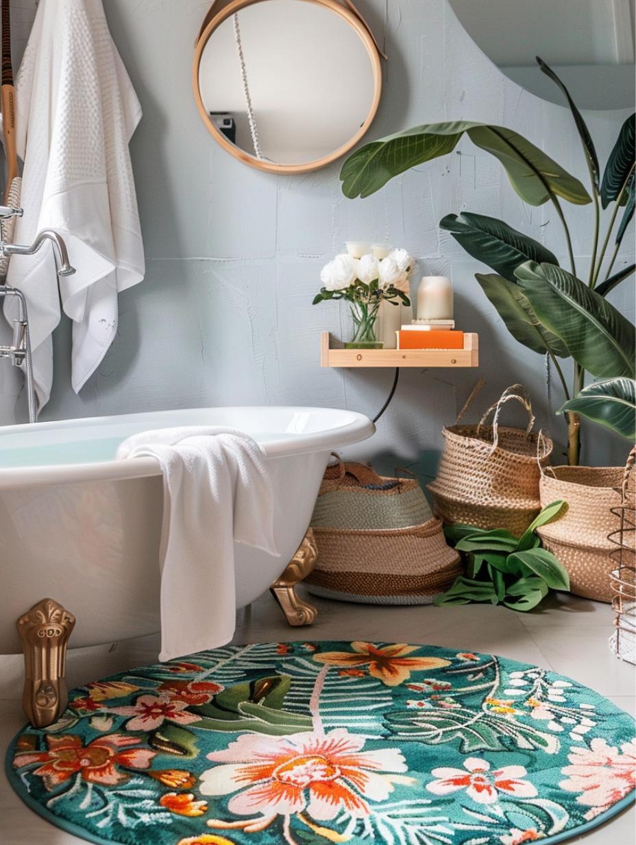 Layer rugs for ​a cozy ⁤vibe​ in your ‌boho bathroom