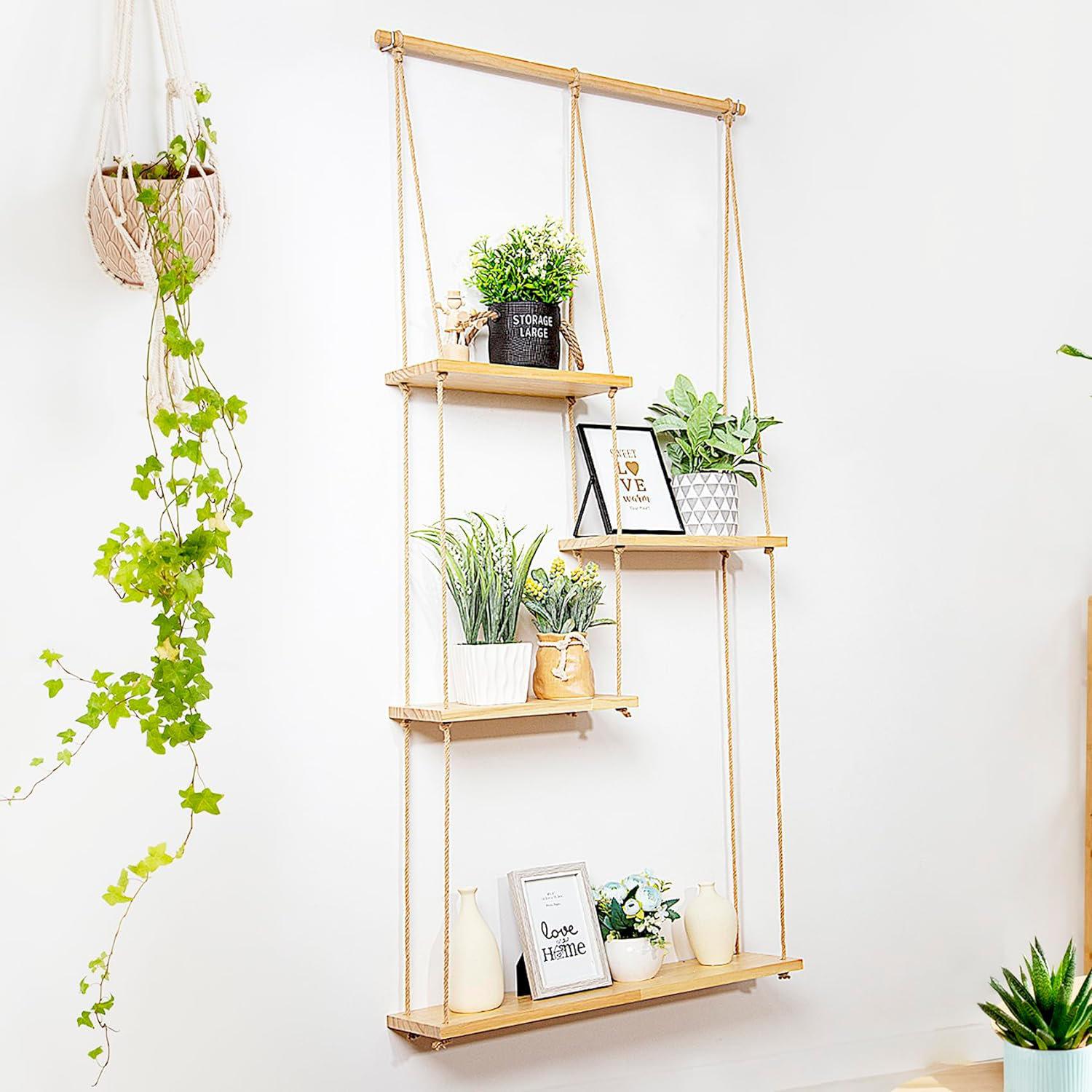 Functional shelving displays books and treasures in your Boho Living Room