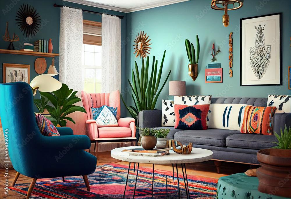 Bohemian Living Room: Eclectic patterns and ⁤vibrant colors unite ​effortlessly