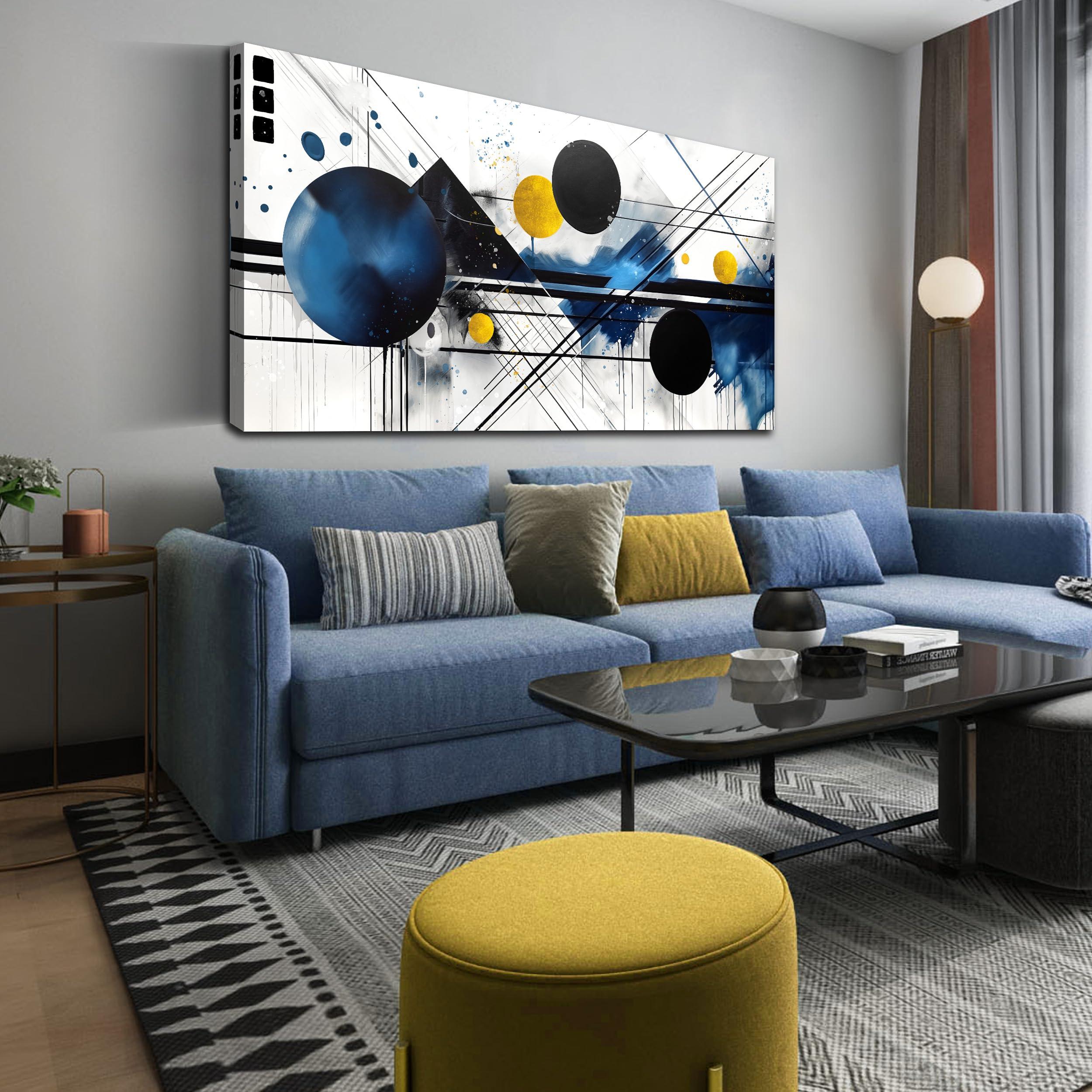 Add large blue artwork to elevate your blue living room decor