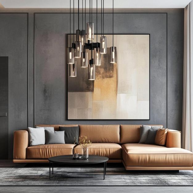 Install a ​sleek, minimalistic chandelier to illuminate your contemporary living room