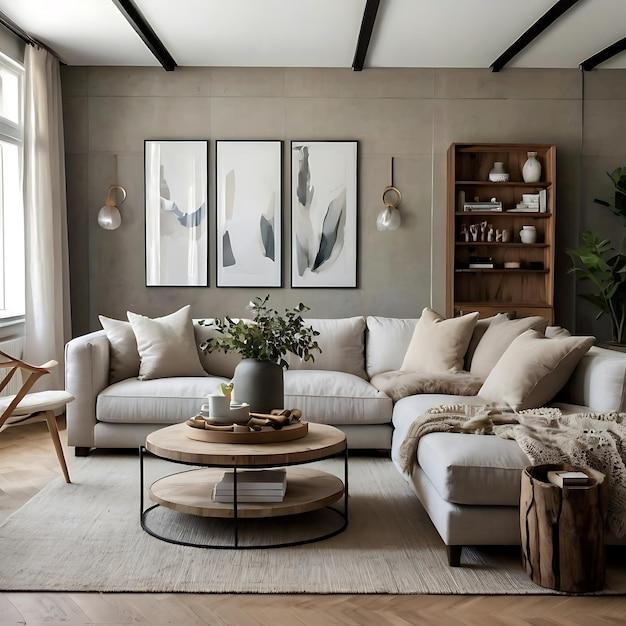 Minimalist Living Room: Emphasize clean lines and neutral tones for simplicity