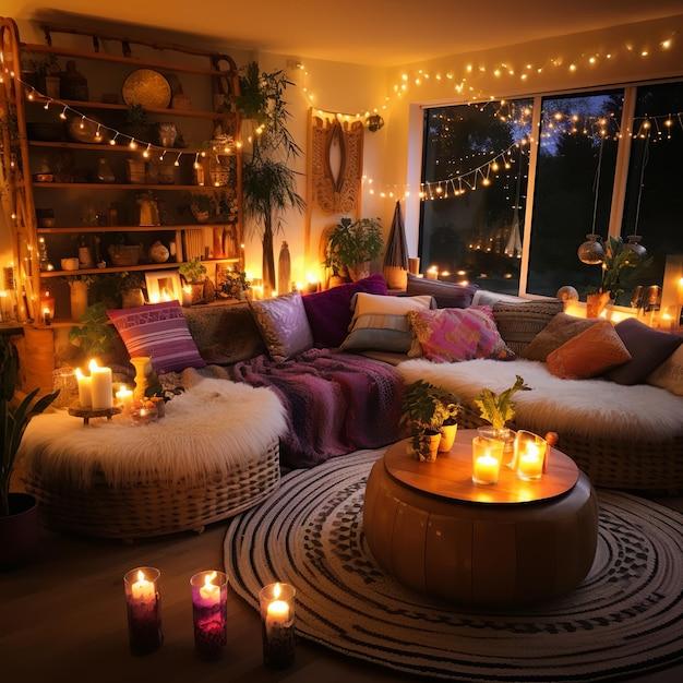 Hang fairy lights ‍to create⁤ a warm glow in your ⁤Boho ⁤Living Room evenings