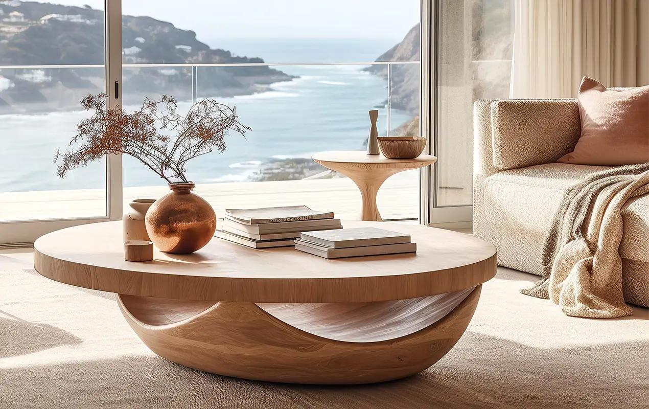 Choose a statement coffee table with unique features for the vintage living room