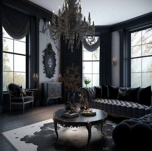 Gothic‍ Living ‌Room: Infuse drama with dark colors and⁤ ornate furnishings