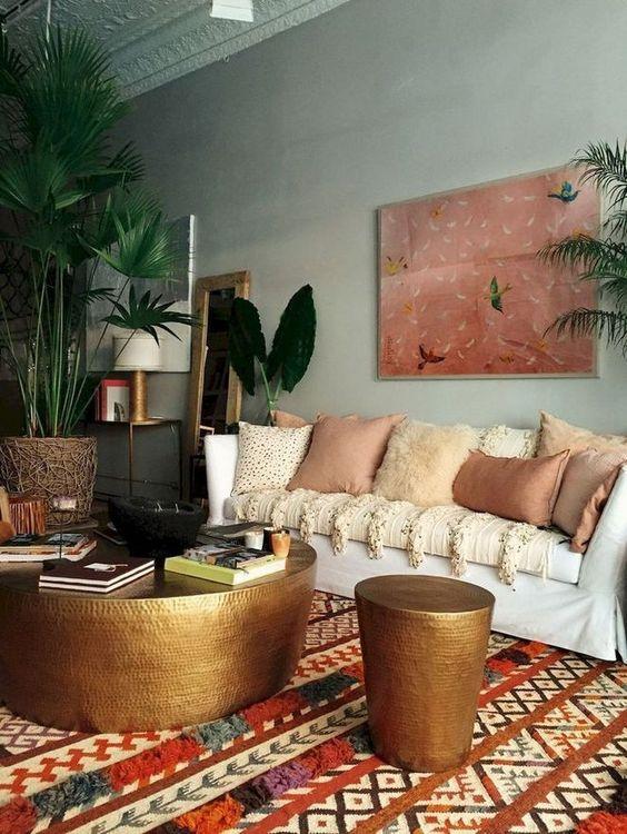 Mix and match furniture styles to create an inviting and eclectic Earthy Living Room