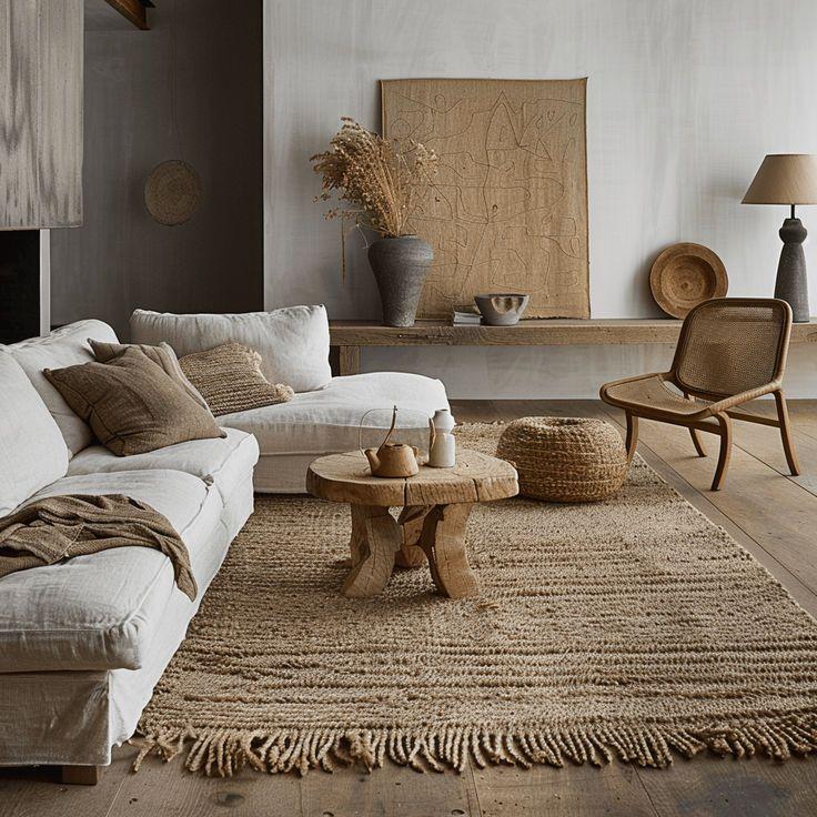 Add a natural fiber rug to ground your Earthy Living Room ⁤and promote warmth