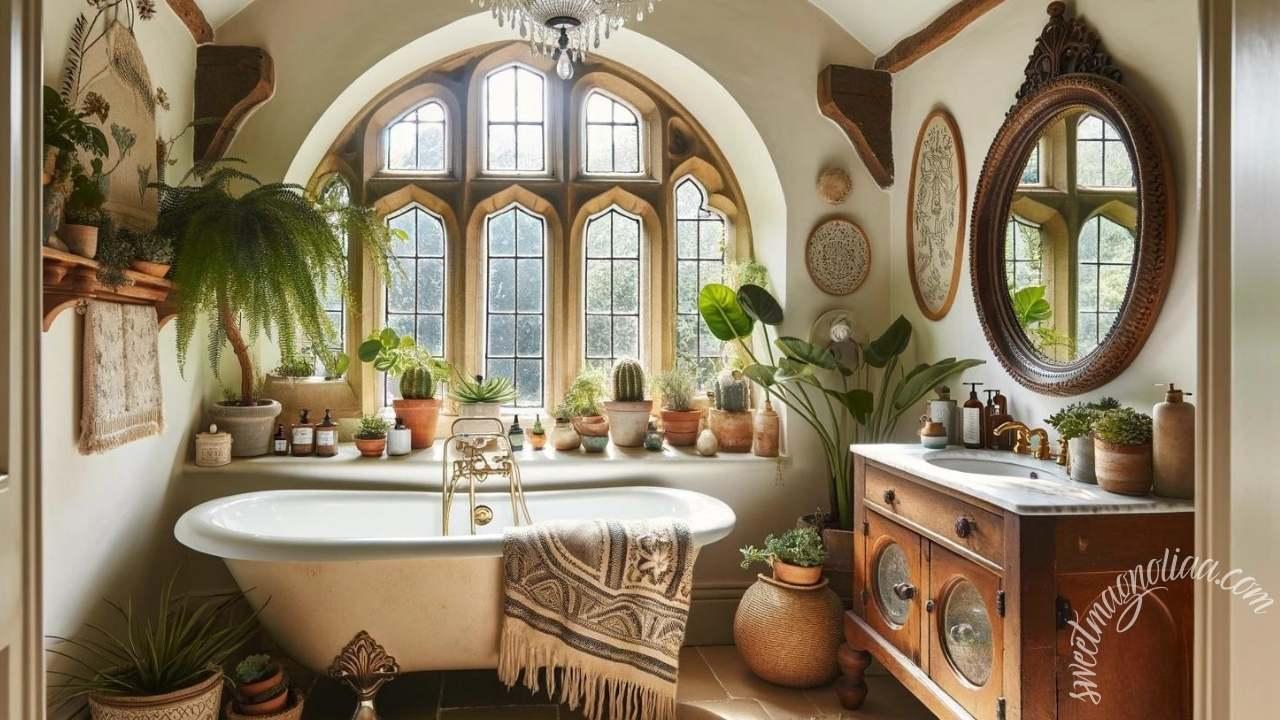 Embrace natural elements with ​a boho bathroom plant oasis