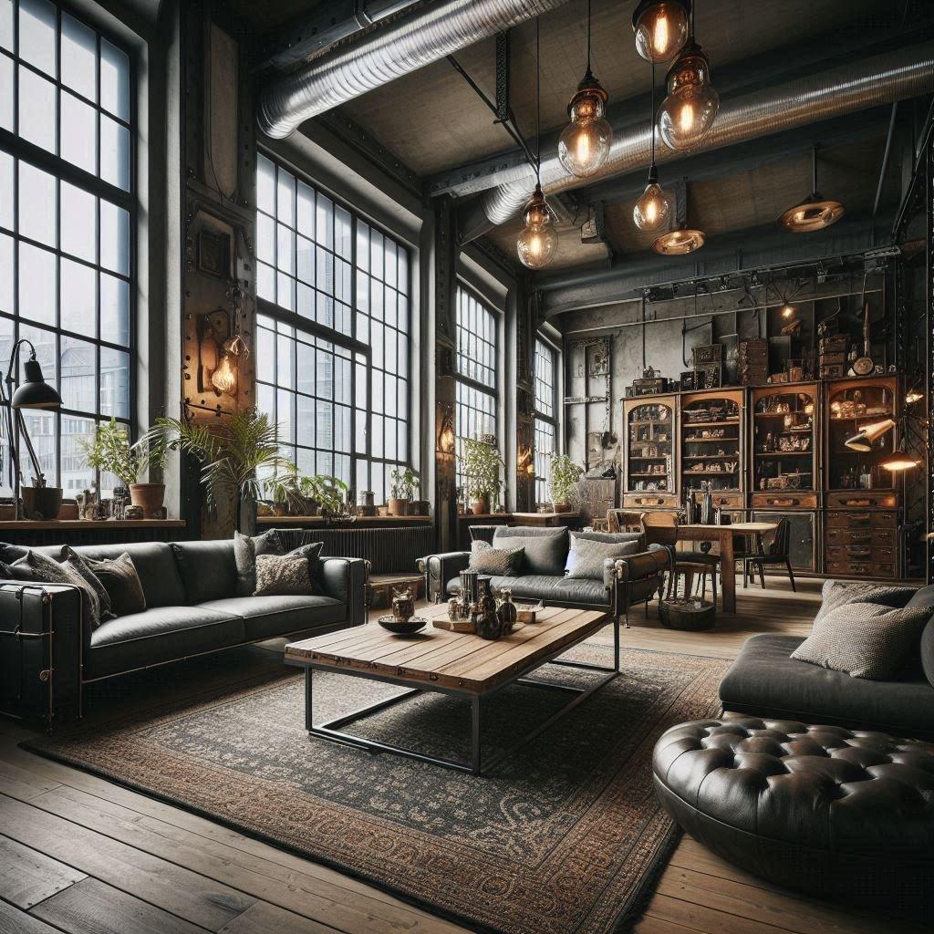 Industrial Living Room: Combine raw materials with modern design for an edgy feel