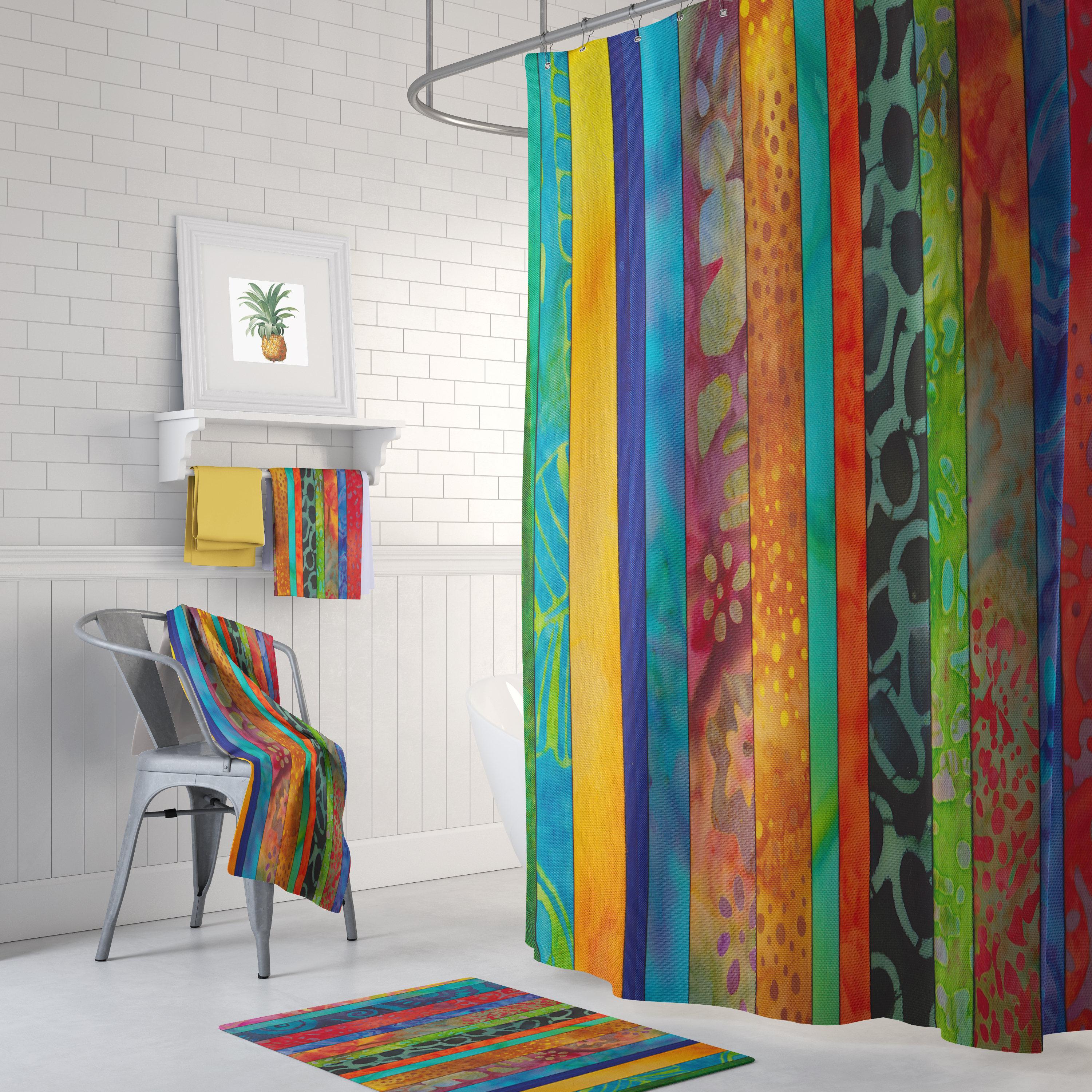 Batik shower curtains for a ‌pop of color in your boho bathroom