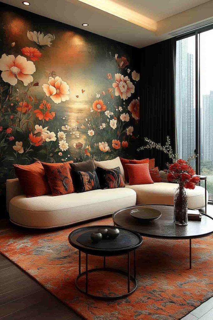 Use vintage-inspired wallpaper to create a cozy accent wall in your Vintage Living Room