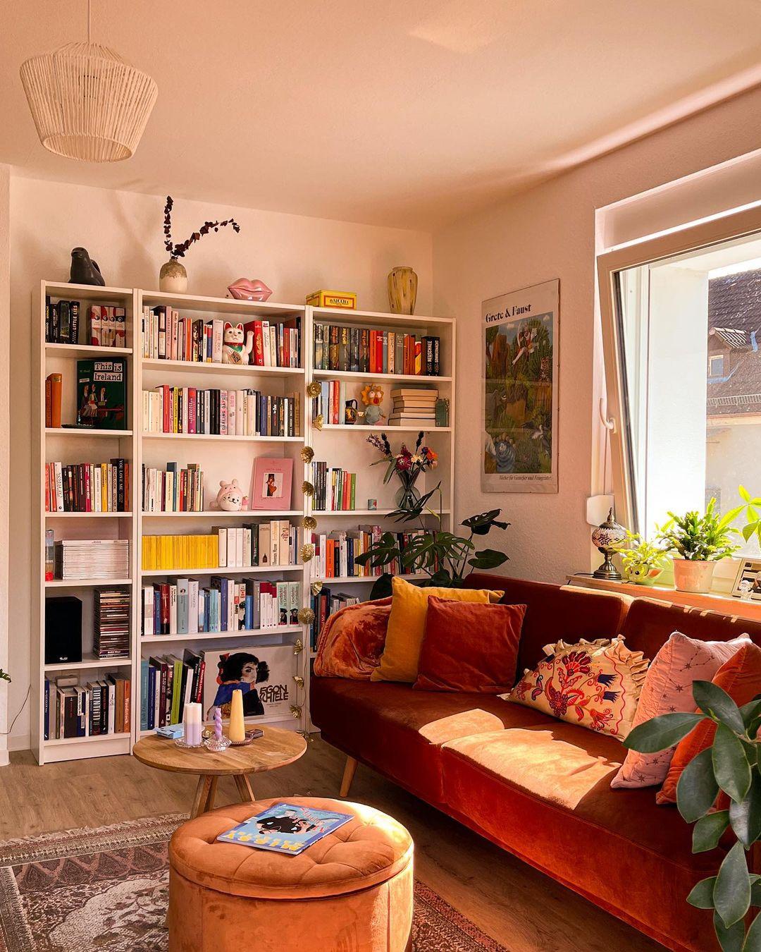 Opt for vintage or second-hand furniture to infuse character into your Earthy Living Room