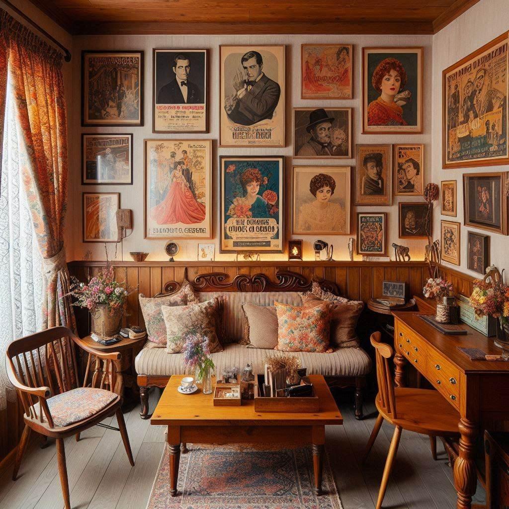 Use classic wood finishes and rich fabrics that evoke history in your Vintage Living Room