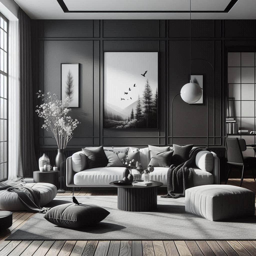 Chic Monochrome Living Room: Play with shades of one color for sophistication